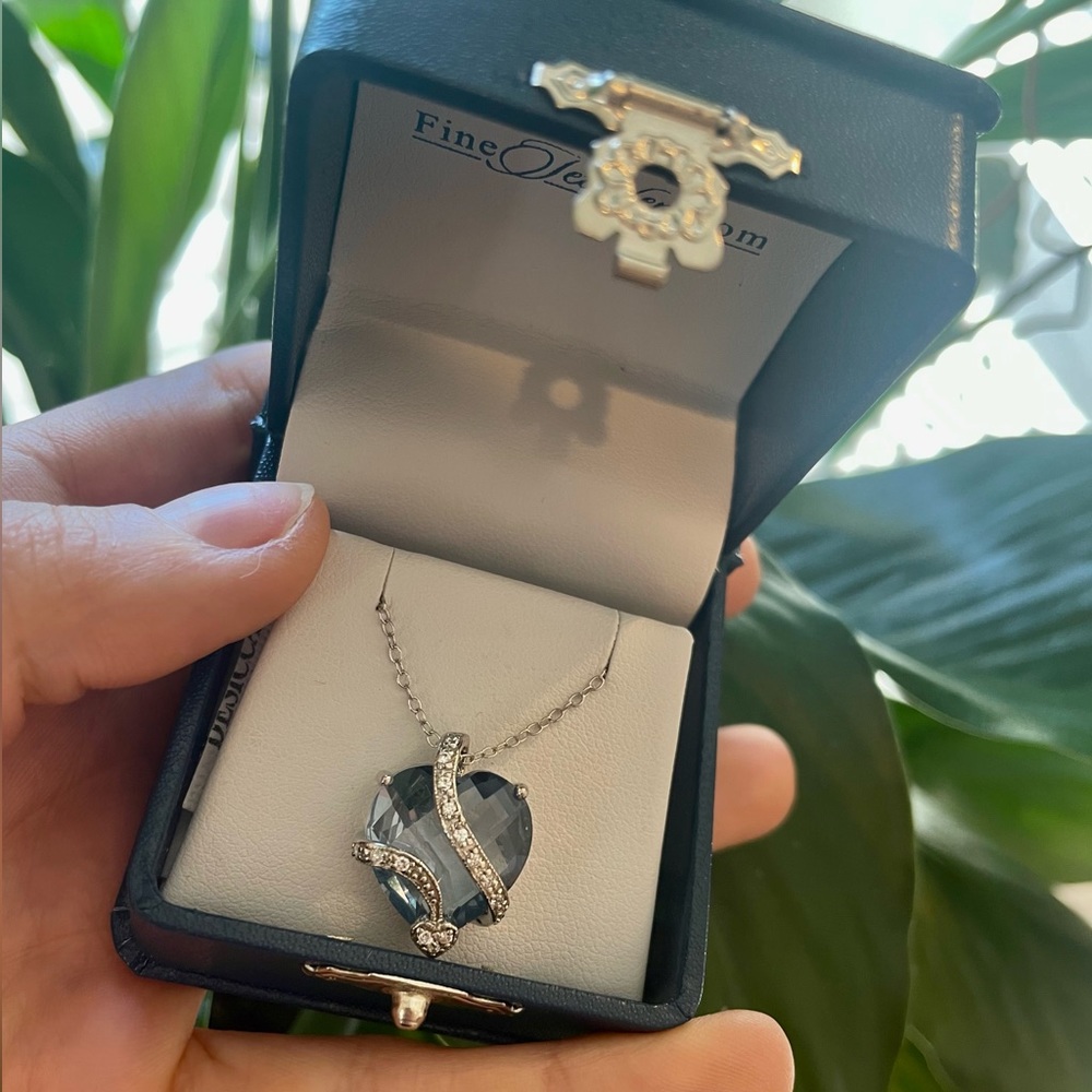 Fine Jewelers: 15mm Heart Shape Simulated Aquamarine Love Pendant Necklace